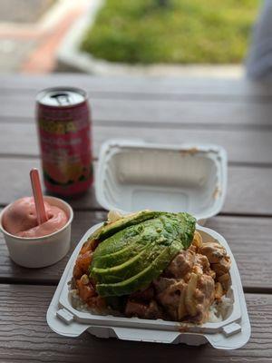 Spicy salmon & shoyu ahi combo poke bowl