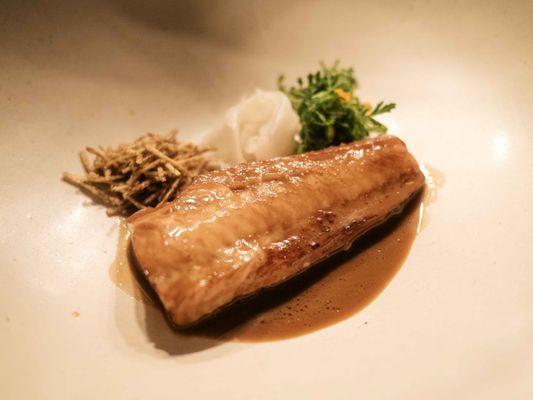 soy-braised wild black cod, dongchimi, lemongrass, buttermilk, green papaya