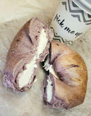 Shake Hands with a Blueberry Bagel with Cream Cheese!! BIG Fluffy Delicious Bagels Over Here!!