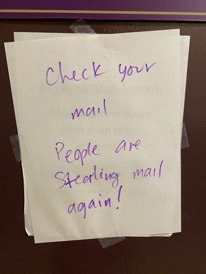 People steal mail here.