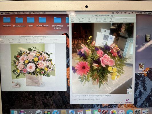 On the left is what I ordered for Mom on Mother's day. What she received is on the right.