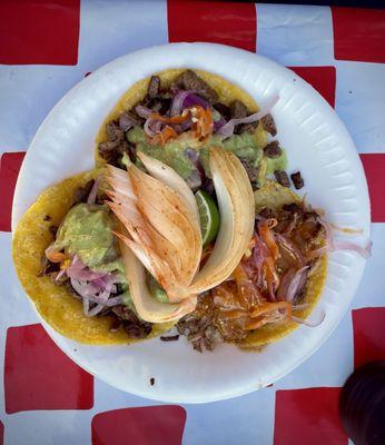 Packing heat with all salsas and their habanero red onion pickling - delicious!