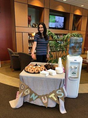 Be Happier Hour, our favorite quarterly tradition to treat our members. Today we celebrate National Donut Day! (supporting local, of course)