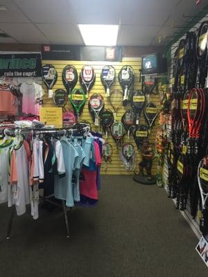 Great clothes and racquet selection!