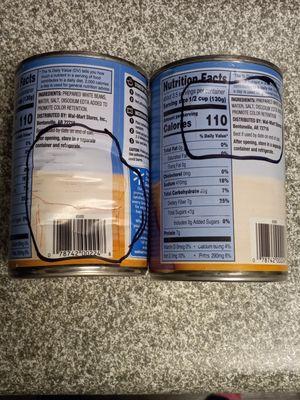 Dented cans that Walmart won't replace