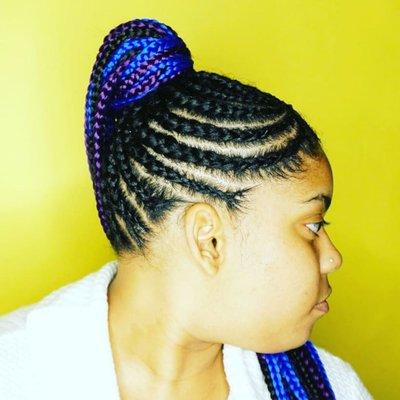 Natural hair braided with handmade braided ponytail