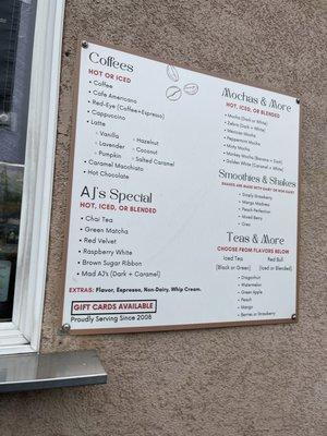 Menu posted outside drive up window