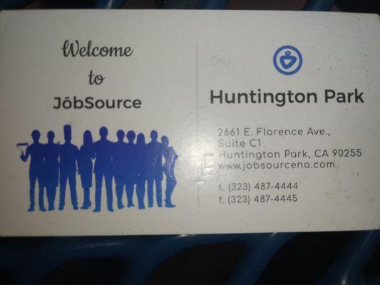 Job Source office location Huntington Park, California business card