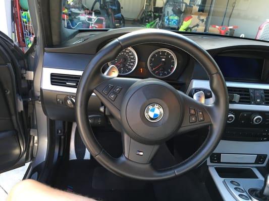 Refinished leather-wrapped steering wheel on M5