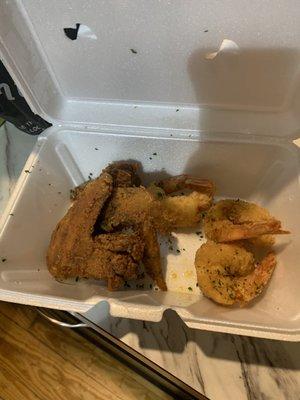 Chicken and shrimp $14...untouched.