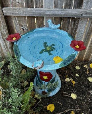 The blue birdbath