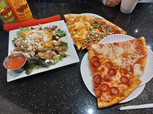 Pear Salad with Chicken and Slices of Pizza