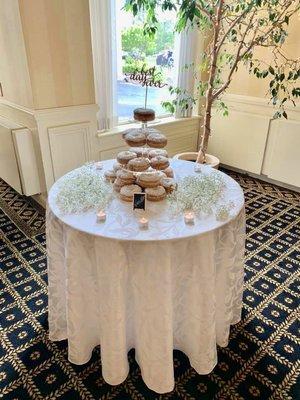 Our donut cake table set up by the staff!