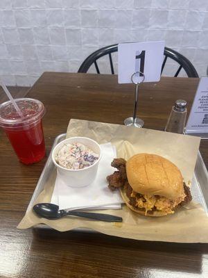 Southern Style Sandwich, Coleslaw, and Fruit Punch