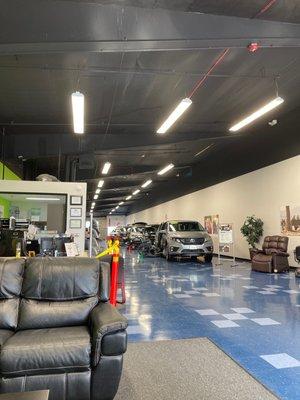 Lobby and sales floor with new accessible vehicles ready to purchase.