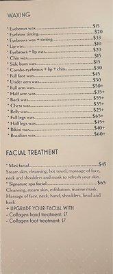 Waxing/Facial options