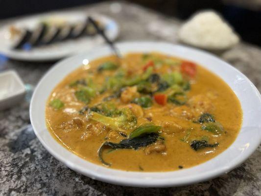 Panang Curry- chicken was over cooked it was the consistency of a brittle sponge