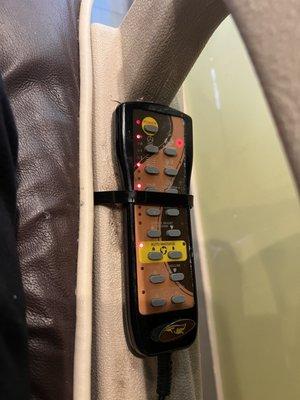 Massage Chair Remote zip tied to the chair