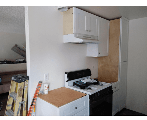 In the process of restoring a flooded kitchen.