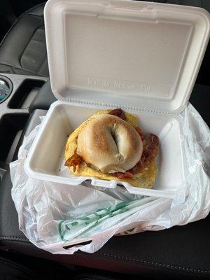 supposed to be an everything bagel sandwich with egg and bacon.