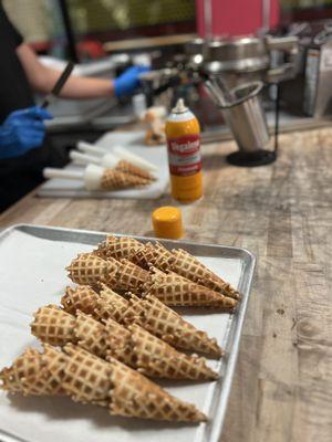 Fresh waffle cones