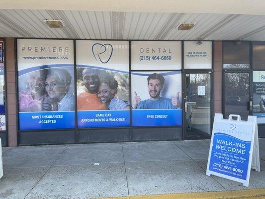 Store front view Premiere Dental of Northeast Philadelphia PA 19114