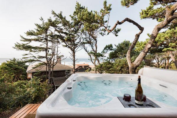 Ocean views from the hot tub at Birds Eye View