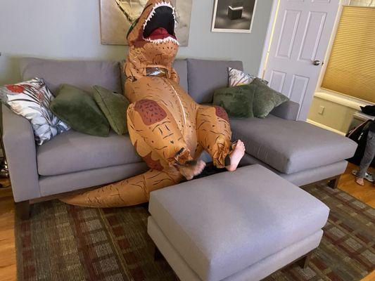 The Dino makes the couch look small. But it's big.