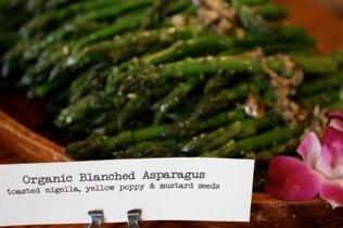 Crisp spring asparagus with shallot vinaigrette and delicious toasted seeds of all kinds