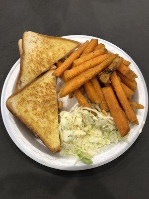 Lobster melt with sweet potato fries & coleslaw