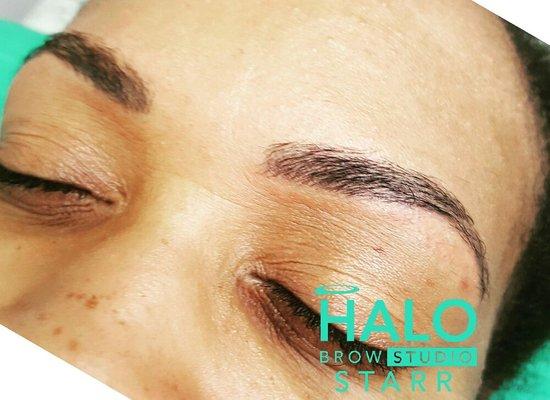 Brow threading done on microbladed brows! No more morning brow makeup routine 
Master artist: Starr