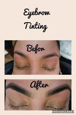 Tinting eyebrow with shaping them