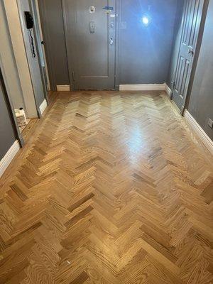 Custom Herringbone Foyer install