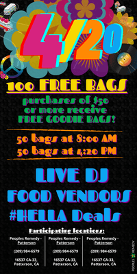 4/20 event flyers. 100 free bag giveaway