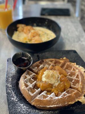 Peach Cobbler Waffle + Shrimp N' Gritz