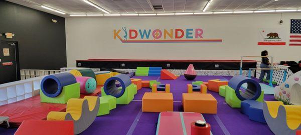 Wonder tot area,  also set up for mini Ninja with running jump trampoline