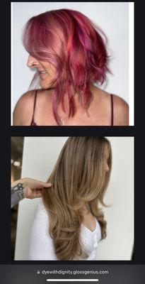 Vivid colors
Face framing haircut
Full balayage