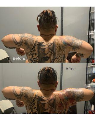 Client before & after muscle imbalance worked out through masssage