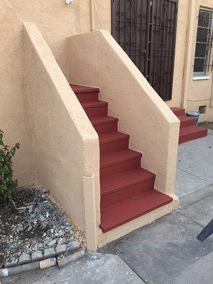 New Redwood steps + 2 new stucco walls