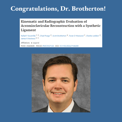 Congratulations, Dr. Brotherton, on the publication of your research paper about a repair technique for shoulder separation.