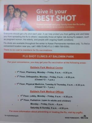 Flu shot schedule. Very quick and easy.