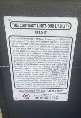 Quality Parking Service Inc. Liability Contract