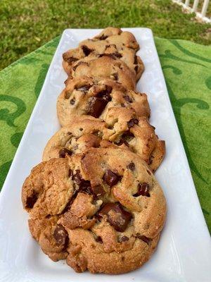 When one just won't do...oooey-gooey chocolatey goodness!!! Chocolate Chunk cookies, freshly baked!