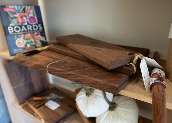 Charcuterie boards and cutting boards by local artisan Tavola Studios.