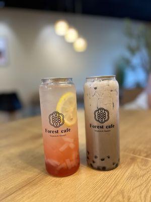 Strawberry ade and cookies and cream drink