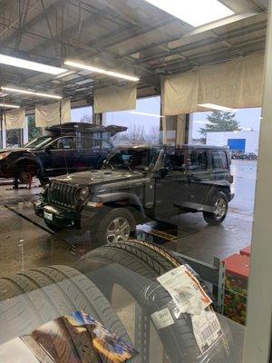 My Jeep while it's being repaired. This place is quick. Great customer service