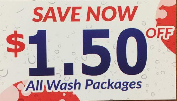 Bring this coupon with you and get $1.50 off on any wash.