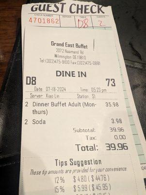 Expensive for mid. cold food