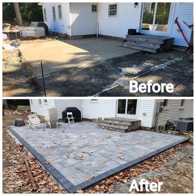 Nicolock Paver Patio with a stone veneer and bluestone stoop.