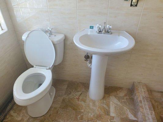 My brand new toilet and pedestal sink